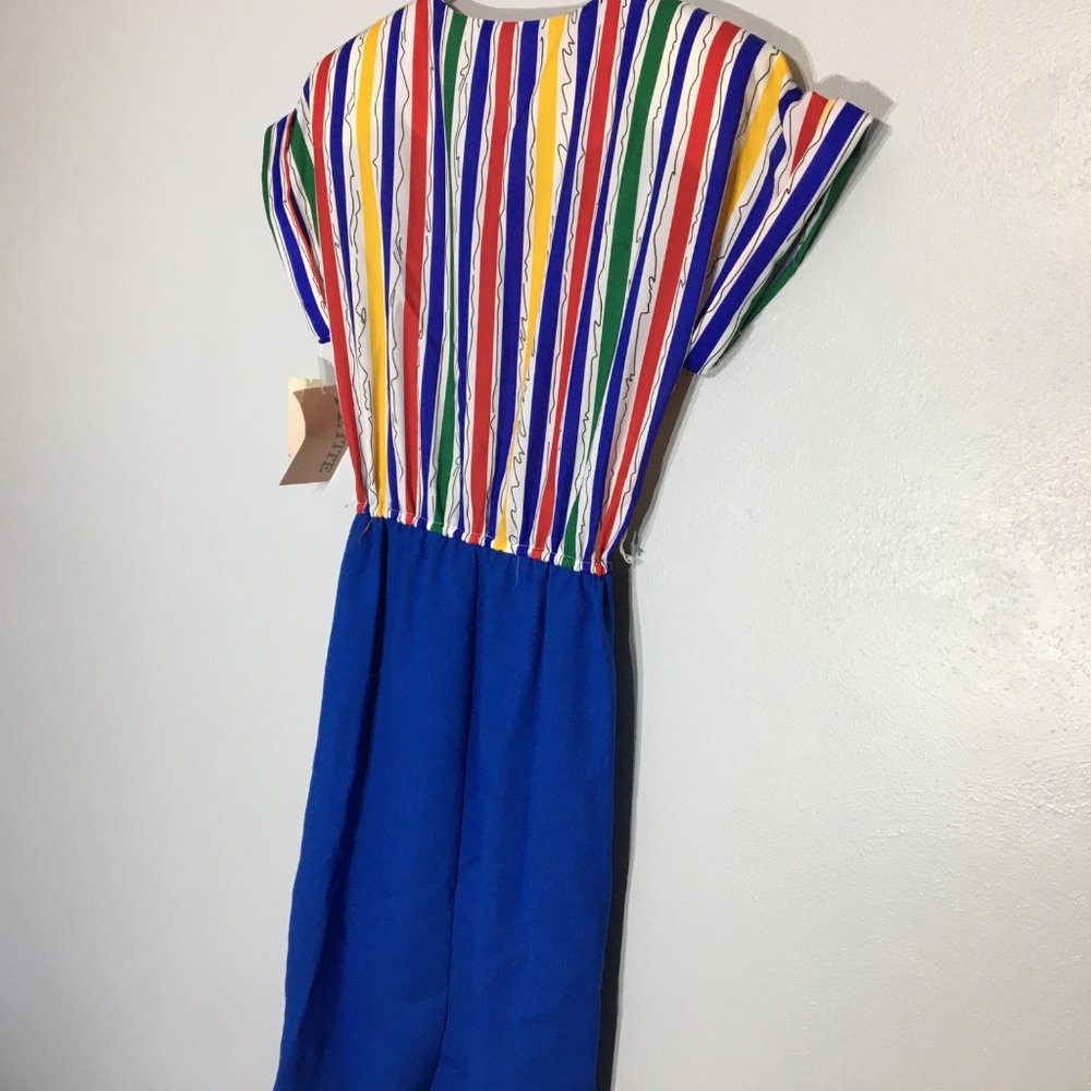 Vintage 80s Clowncore Dress Bright Primary Colors Abstract Rainbow Geometric - Picture 11 of 12